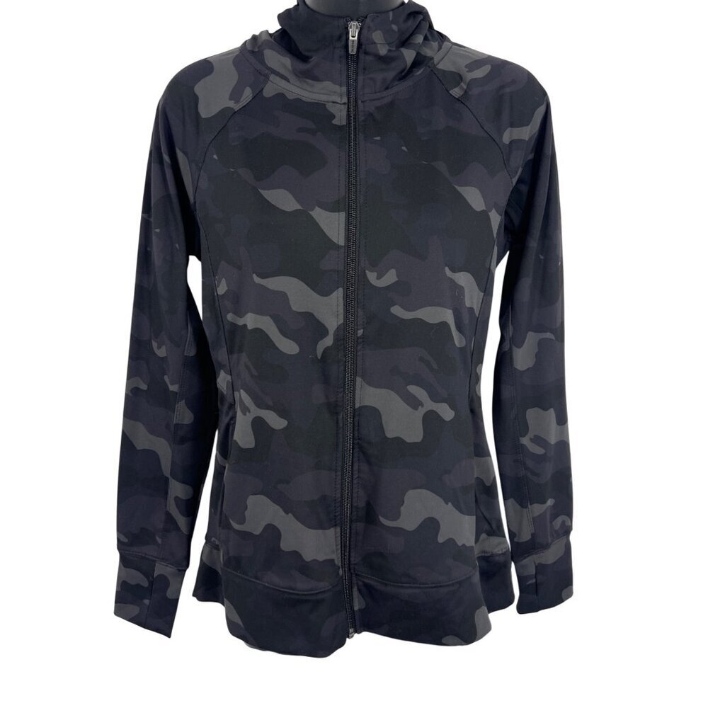 RBX Womens Hooded Black Gray Camo Jacket Zipper Size Small S Athleisure New
